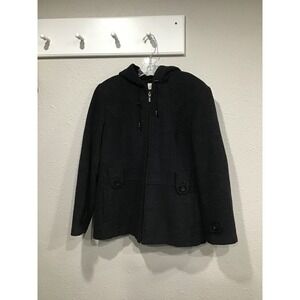 St. John's Bay Charcoal Wool Cashmere Pea Coat Sz M Quiet Luxury Minimal Preppy